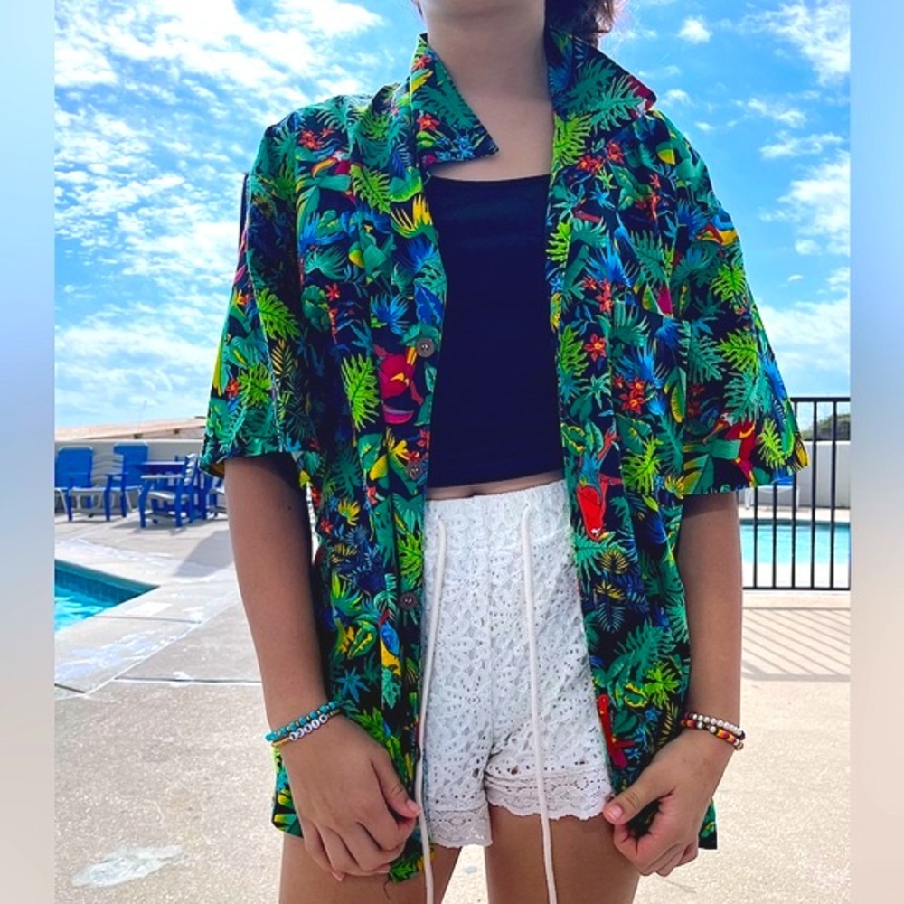 Unisex Toucan Dance Tropical Cotton Short Sleeve Button Down Small